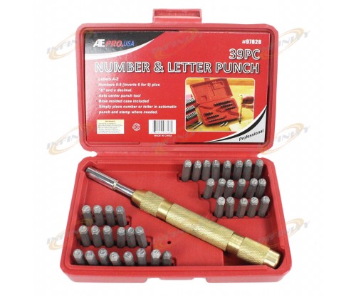 39pc STEEL METAL AUTOMATIC HAND LETTER and NUMBER ID STAMPING PUNCH TOOL KIT SET